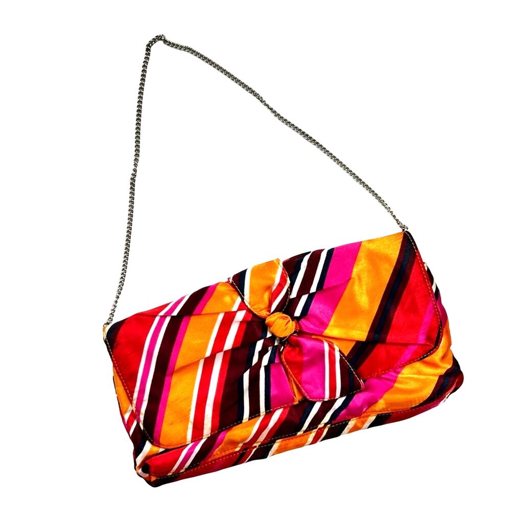 Y2K Old Navy Multicolor Satin Bow Mini Clutch Shoulder Bag 70s Retro Inspired - Picture 2 of 8